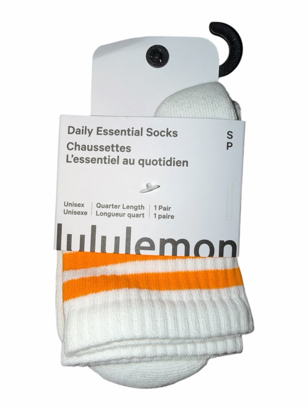 Lululemon Daily Essential Quarter Socks White Citrus Sizzle Tone S NWT
